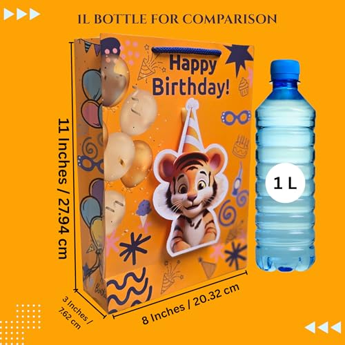 Image of TASCHE 3D Gift Bags for Return Gifts | Pop-Out Paper Bags for Kids Birthday, Baby Shower, Party Favors | 11x8x3 Inches (TIGER POP, Pack Of 40)