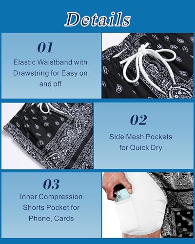 GIISAM Men's Swim Trunks, Bathing Suit 4 inch Inseam Quick Dry Swimsuit Beach Board Shorts with Compression Liner4