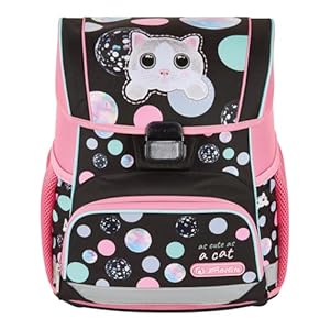 HERLITZ Loop Cute Cat Schulranzen, Rucksack für Kinder, Schulrucksack 17L, Kinderrucksack, Leicht Schultasche für Mädchen, Reflexmaterial, Schnallenverschluss, Ergonomische Form, Schwarz Rosa