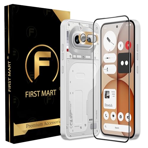 Image of FIRST MART Tempered Glass for Nothing Phone 4A 5G with Gold Camera Ring Guard & Installation Kit | HD Clear Edge-to-Edge Screen Protector, Scratch Resistant, Case-Friendly | Pack of 1