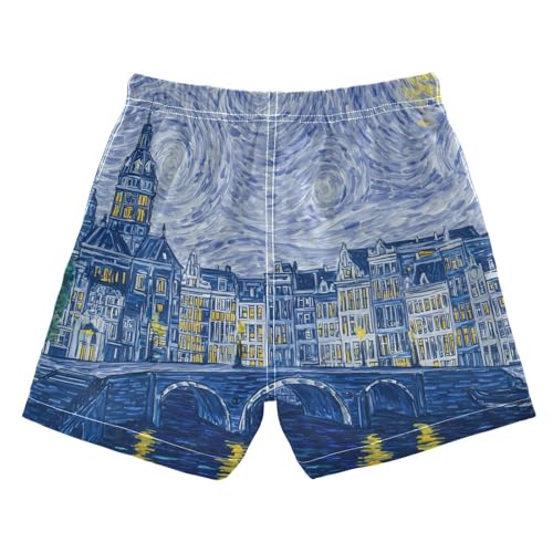 Boys Swim Trunks Skyline Canals Bridges Swirling Toddler Swim Shorts Beach Board Shorts Swimsuit2