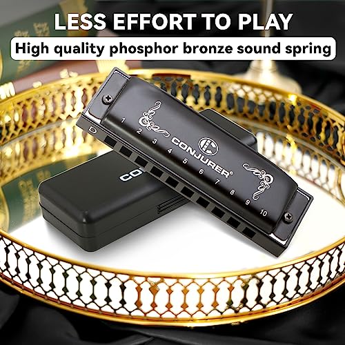CONJURER Blues Harmonica for Beginners Adult Professional 10 Hole Diatonic Harmonica in D Key Phosphor Bronze Reeds Mouth Organ Metal with Case, Key of D Matte Black - Les Beatles, Paul McCartney, John Lennon, RIngo Starr, George Harrison CONJURER Blues Harmonica for Beginners Adult Professional 10 Hole Diatonic Harmonica in D Key Phosphor Bronze Reeds Mouth Organ Metal with Case, Key of D Matte Black – Image 6