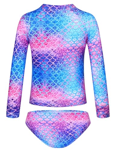Image of TENVDA Girls Swimsuit Long Sleeve Rash Guard Sets UPF 50+ Two Piece Bathing Suits Size 3-12 Years