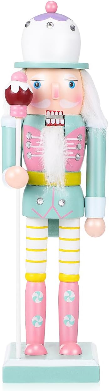 BESPORTBLE Christmas Nutcrackers Figures Decor: Green Pink Nutcracker Ornament, 10Inch Wooden Soldier Decorations