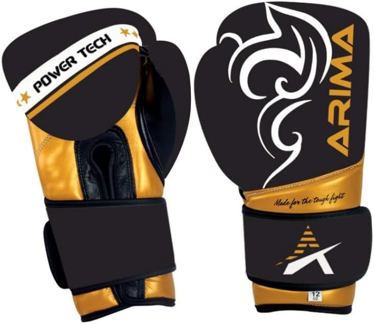 Powertech Leather Boxing Gloves - Real Cowhide & PU Blend, Medium Density Foam Padding - Ideal for Professional Training