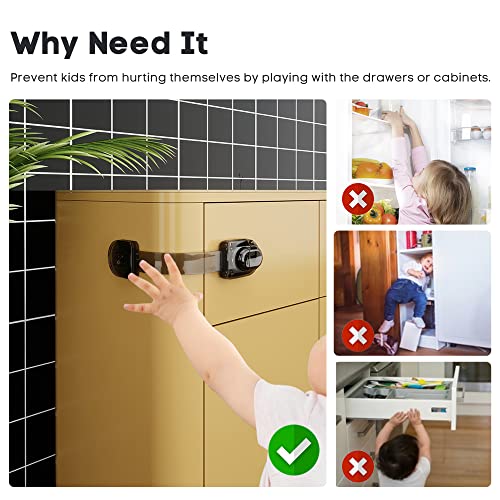 EUDEMON 3 Pack Child Safety Locks, Childproof Strap Locks for Drawers, Fridges, Toilets, Cupboards, Ovens, Cabinets, Multi Use Baby Cabinet Latches, Easy to Install, No Drilling (Clear-Black) - Thumbnail 2