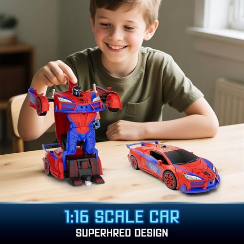Qumcou Spider Toys for Boys 4-6, Remote Control Car, One-Button Transform Superhero Toys, 2.4Ghz RC Cars, 360° Spin,1:16 Scale, Shinning Red and Blue Light, Super Hero Toy Cars for Boys 3-8 - Thumbnail 5