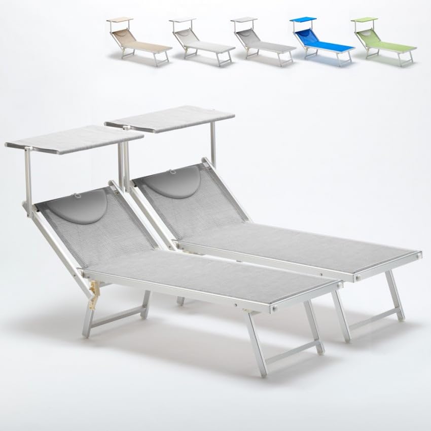 2 Lettini Spiaggia Mare Prendisole Professionali in Alluminio Italia - Grigio