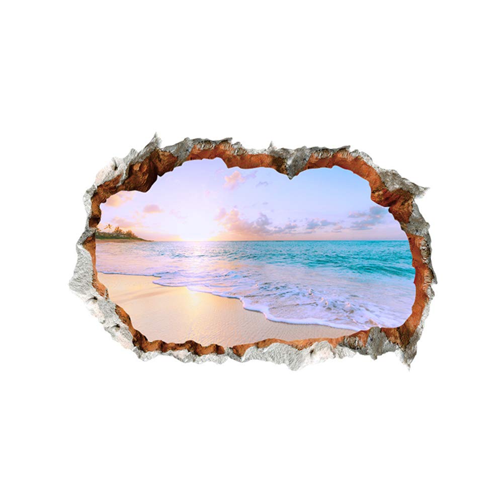 3D Broken Wall Removable Sunny Beach Wall Stickers for Bedroom Living Room Study TV Background Decoration