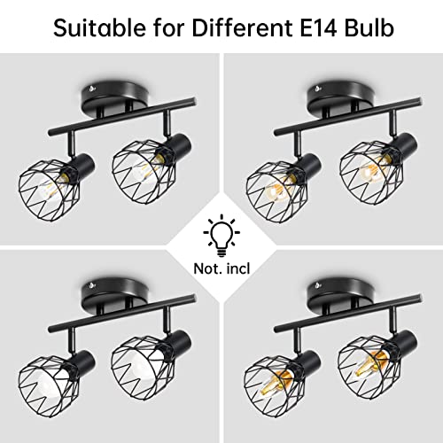 Plafonnier 2 spots orientables E14 noir mat rampe spot orientable 40W maximum