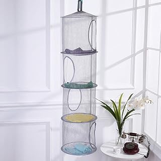 DIYARTS Hanging Mesh Storage Net, Hanging Storage Basket, Space Saving Organizer, 4-Tier Foldable for Soft Toys Teddy Clothes Sundries Kids Children's Bedroom