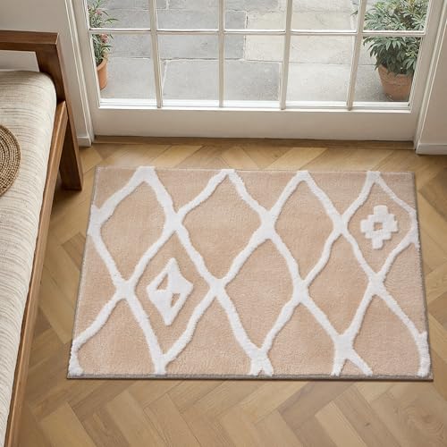 PureCozy Beige LäUfer Flur Teppich 60x180cm Flauschig Waschbarer kurzflor rutschfest Weich Moderner 3D Effekt Teppiche für Küchen Hallway Bettvorleger Wohnzimmer Schlafzimmer Carpet 3d | Bei
