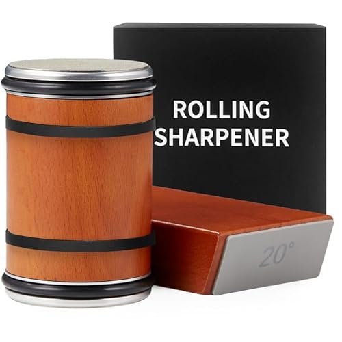 Aiguiseur de couteaux roulants, nouvel aiguiseur de couteaux, Rolling Knife sharpener,affûtage des couteaux plus pratique et plus facile, offre deux angles d'affûtage de 15° et 20°. (Nouveau brun)