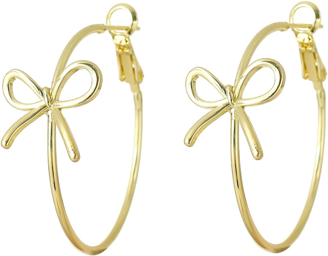 Bow Hoop Earrings for Women Gold Bow Drop Dangle Earrings Christmas Jewellery Gift for Party Wedding Holiday
