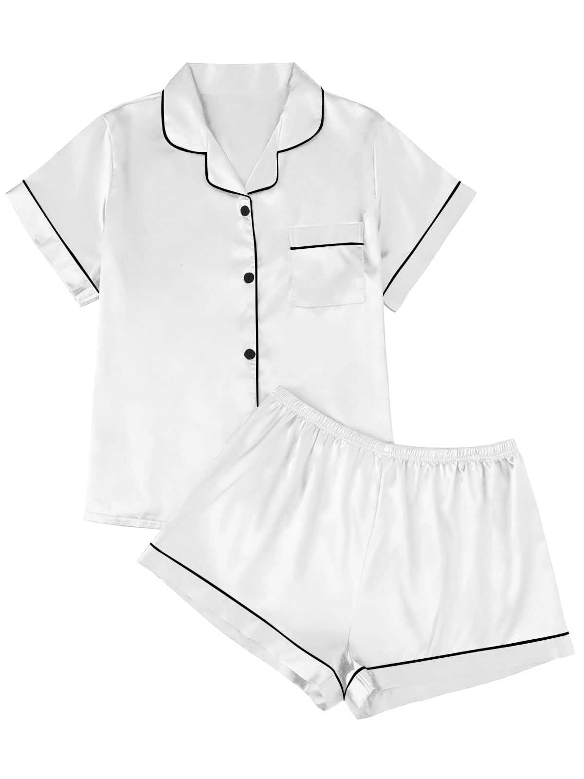 LILLUSORY Silk Satin Pajama Set for Women 2 Piece Lounge Pjs Winter Matching Summer Sleepwear Button Down Shirt Shorts