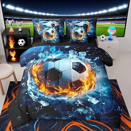 Feelyou 3D Soccer Ball Game Comforter Set King Size 7 Pcs Bedding Set Kids