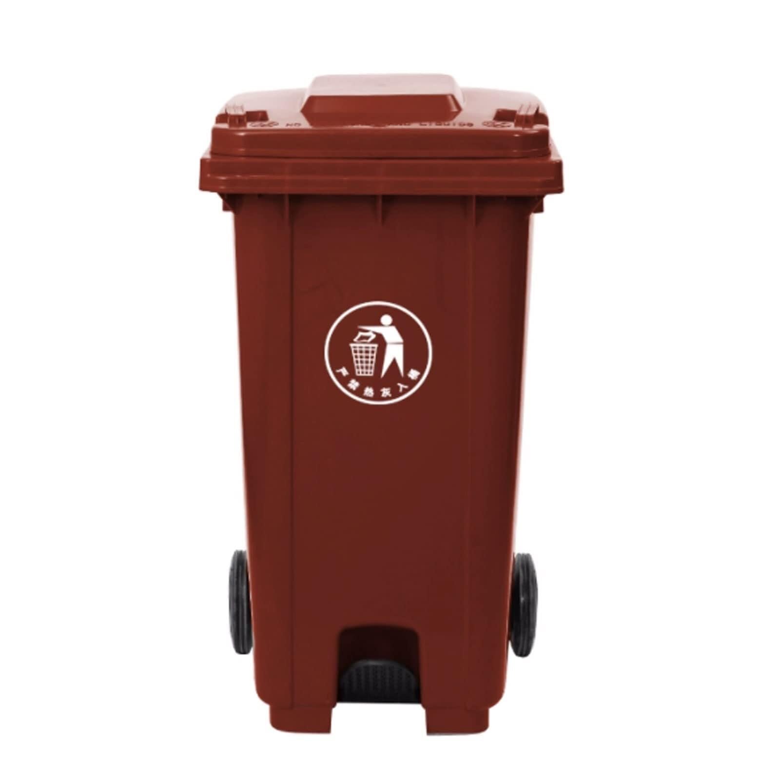 Poubelle d'exterieur marron avec couvercle hermetique contre les mauvaises odeurs 120L