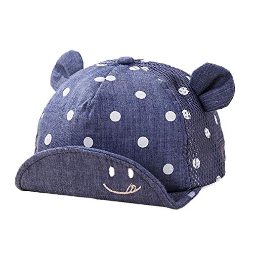 TENDYCOCO Gorra de béisbol para bebés Sombrero de ala Ajustable para niños Sombrero de Malla Transpirable Dot Partten Oreja Redonda para niños de 6-30 Meses (Azul Oscuro)