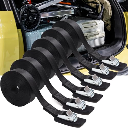 WZCFFF Lot de 6 sangles d'arrimage réglables avec boucle de serrage - 1,5 m - Largeur : 25 mm - Pour le transport, le fret, les bagages (noir)