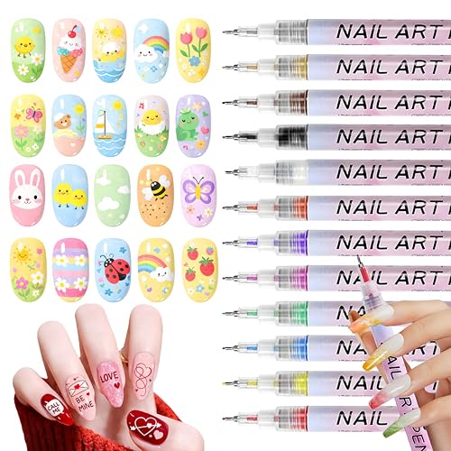 Image of Nail Art Pens Set, 12 Color 0.5 MM Nail Art Markers Nail Polish Pens Drawing Painting Point Liner Painted Kit, Waterproof and Quick-drying Nail for DIY Design Manicure Tools
