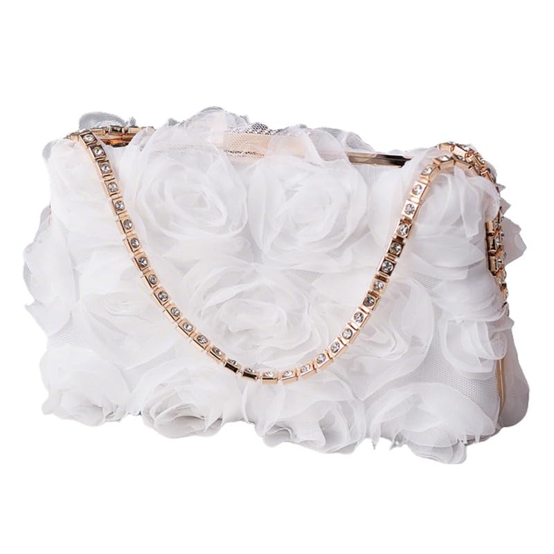 Sac de bal et fêtes pour femme motif fleur de rose 3D strass