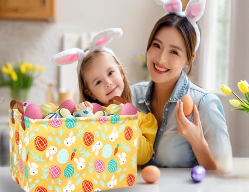 Image of Large Rectangular Easter Baskets Empty Waterproof Boy Toy Box Foldable Kid's Gifts Storage Bin Spring Room Decor(Yellow Leaf Rabbit Egg)
