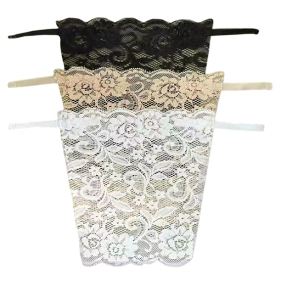 Cotton Clip-on Mock Lace Camisole for Women, Deep Neck Cleavage Cover High Neck Inserts, Floral Lace Pattern Vest Bra Attachment, Set of 3, Multicolor Fabric Covers-image-25