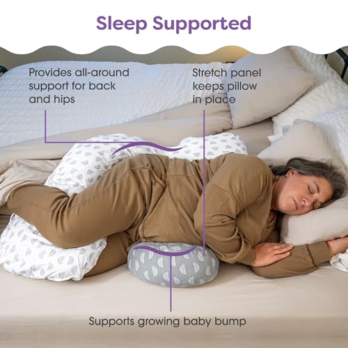 Image of Boppy Full Body Side Sleeper Pregnancy Pillow - Full-Body Maternity Pillow with Stability Panel & Side Sleeper Pillow Support, Washable with Cooling Cover - Gray and White Mirage