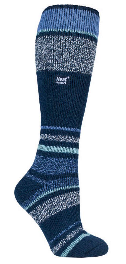 HEAT HOLDERS Ladies Over The Calf Warm Knitted Snowboard Snow Sports Ski Socks (5-9, Indigo Stripe)