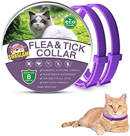Cat Flea and Tick Collar, Flea Treatment Cat, 8 Months Effective Protection Waterproof Adjustable Cat Flea Collar Natural Safe Flea Tick Treatment for Kittens Cats Puppies Black 15.7 Inches Long