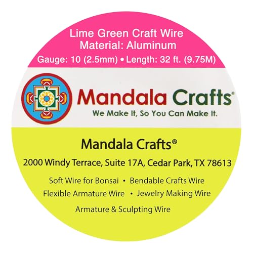 Image of Mandala Crafts 10 Gauge Anodized Aluminum Craft Wire for Jewelry Making - 32 FT Colored Flexible Lime Green Wire - Bendable for Bonsai Armature Crafting Sculpting