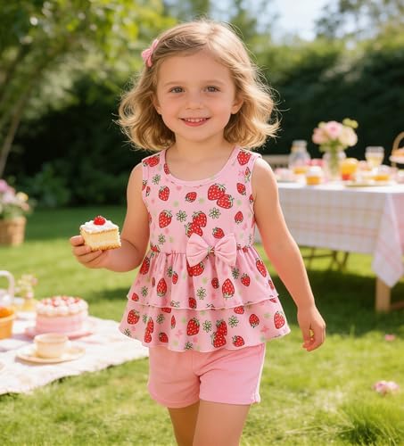 Image of Girls 2 Piece Outfit Summer Short Set Sleeveless Bow Knot Tank Top and Shorts Cute Clothes for Toddler Girls