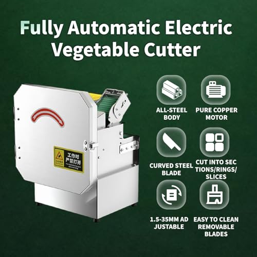 Cortador Vegetal eléctrico 200W Espesor Ajustable 1.5-35mm Procesador de Alimentos de Acero Inoxidable Rebanadora para Restaurante Cocina Uso Comercial Preparación rápida de la Comida