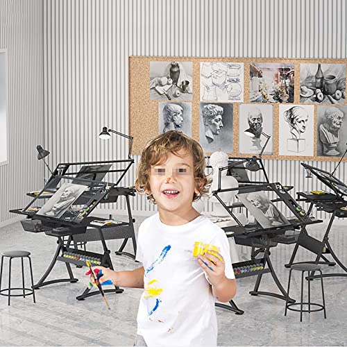 Drafting Desk, Adjustable Height Drawing Table, Drafting Table, Tiltable Drawing Tabletop with Tempered Glass, Drawing Table Artist Desk with 2 Drawer