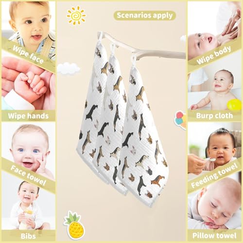 Image of vvfelixl Cute German Shepherd Dog Baby Burp Cloths Baby Muslin Washcloths for Boys Girls Cotton Baby Face Towel for Newborn Infants Soft and Absorbent 11.8 X 11.8 in, 5 Pack