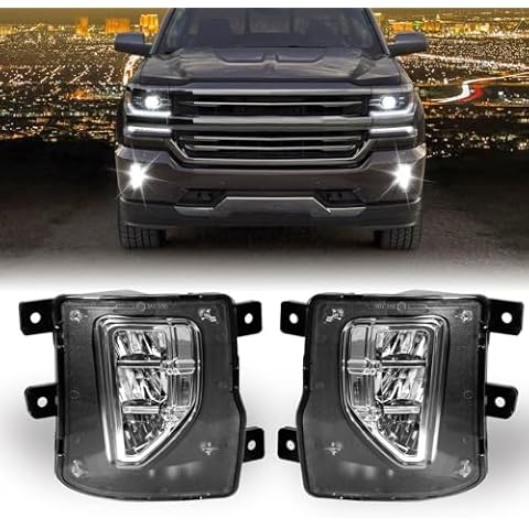 FSBCGT LED Fog Lights Compitable with 2016 2017 2018 Chevy Silverado 1500, Front Bumper Driving Fog Lamp Assembly with White DRL, 1 Pair Fog Lamps Cover