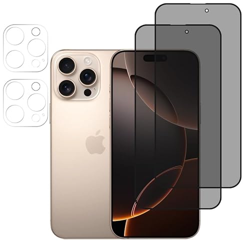 Privacy Pellicola Protettiva per iPhone 16 Pro Max Fotocamera Anti Spy Vetro Temperato Anti Spia 2+2 Pezzi9H Durezza Protezione Dello Schermo