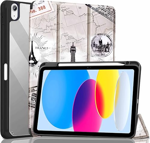 Image of ProElite Case Cover for Apple iPad (A16) 11th /10th Generation (2025 /2022), Transparent case Cover with Pencil Holder for iPad 11th /10th Gen 2025 /2022, Eiffel