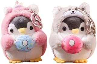 Cute Penguin Plush Keychain, Girls Cartoon Anime Car Keyring Kawaii Women Bag Accessories Rabbit Keychain Frog keychain Unicorn (Yellow Pika)