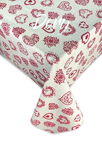 Nappe Dory tyrolien rouge imprimé cœurs grand format 140 x 300 cm