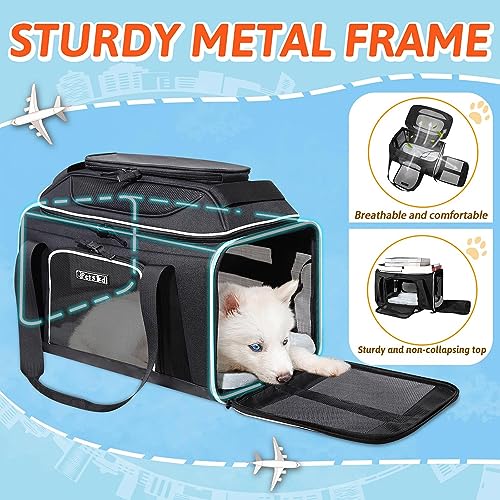 Image of Petskd Top-Expandable Pet Carrier 17x12x8.5 Inches JetBlue Frontier Spirit Airline Approved, Soft-Sided Carrier for Small Cats and Dogs with Locking Safety Zippers and Anti-Scratch Mesh(Black)