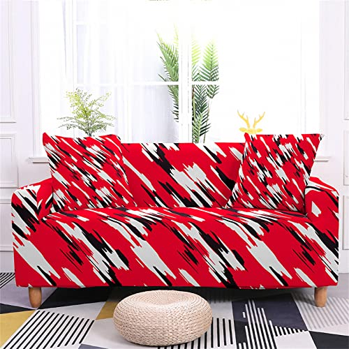 Abstract Camouflage Fabric Couch Cover, Red, White And Black Slipcovers Stretch Loveseat Slipcovers, Elastic Sectional Corner Sofa Cover For Living Room Home Decoration 3 Seater (75" - 91") #TOP14