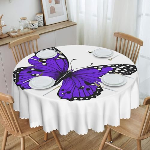 Nappe de table ronde 152 cm en polyester motif papillon violet