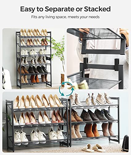 Songmics 6-Tier Shoe Rack Storage, Metal Shoe Organizer Stand For Garage, Entryway, Set Of 2 3-Tier Stackable Shoe Rack Shelf, With Adjustable Flat Or Angled Shelves, Holds 18-24 Pairs, Grey #TOP3