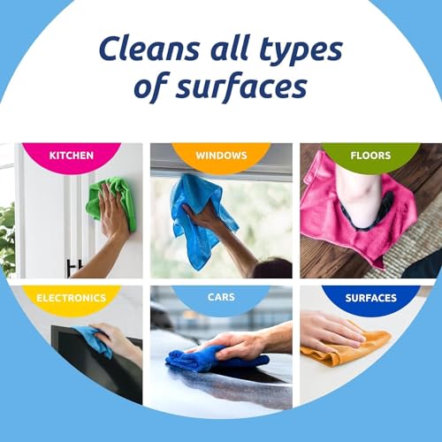 Image of Showstopper Microfiber Cleaning Cloth | 6 Pack | Kitchen Cleaning Cloths and Wipes | Dusting Cloth for Home Cleaning | 40X40CM | 6 Color Assorted (Blue /Parrot Green /Sky Blue /Yellow /Orange /Pink)