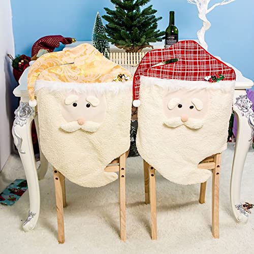 IUIBMI Weihnachten Stuhlhussen 4er Set, Weihnachtsmann Hut Stuhl Rückenbezug, Xmas Esszimmer Stuhl Schoner Schonbezüge für Weihnachtsdekoration, Party Tisch Home Decor Cover