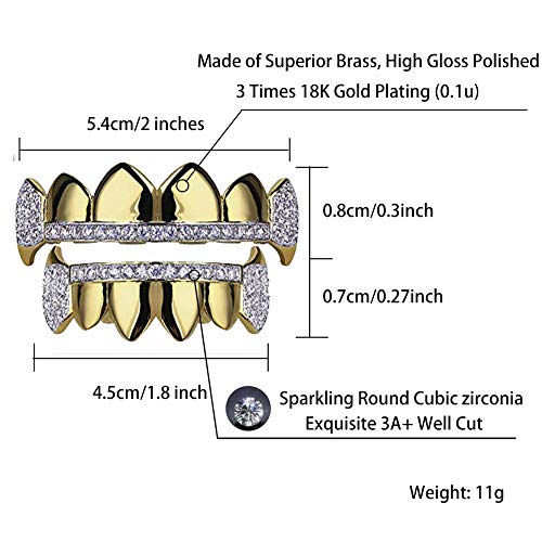 TOPGRILLZ 14K Gold Plated Iced Out CZ Top and Bottom Vampire Fangs Werewolf Grillz for Your Teeth Hip Hop Halloween Accessory3