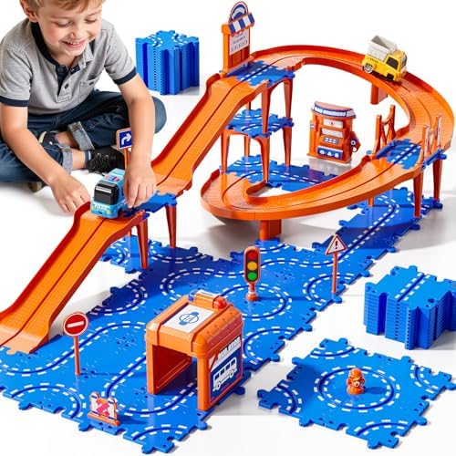 3-Tier Toddler Puzzle Race Cars Track Toys for Kids Age 3-5 5-8, ...