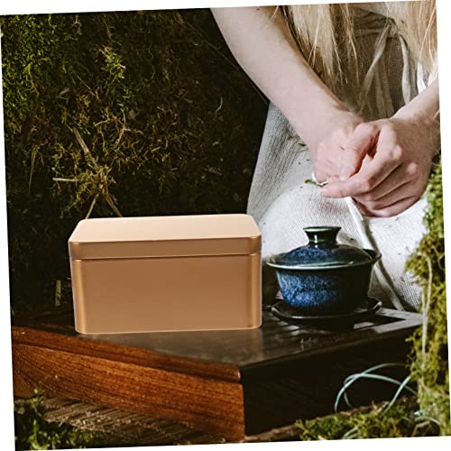 FELTECHELECTR 3pcs Rectangular Golden Tinplate Storage Box Mini Portable Organizer for Tea Leaves Candies and Items Home Storage Container Easy to Open Smooth Edges