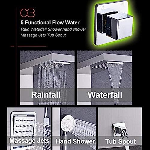 Columna de Ducha para Baño con Panel Termostático, Cabezal de Lluvia y Cascada, Chorros de Hidromasaje, Luz LED Azul y Pantalla Digital de Temperatura miniatura 5